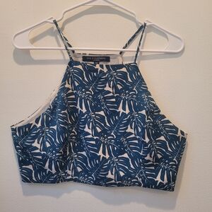 One Clothing Tropical Blue and White Crop Top